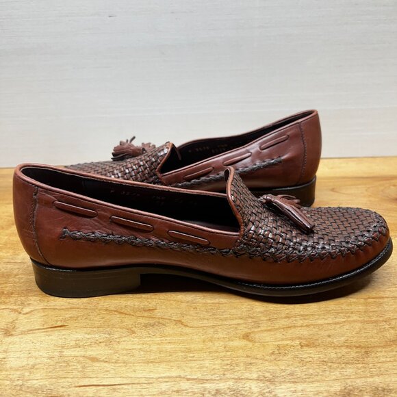 Cole Haan Leather Loafer Women's 7.5B Basket Weave Tassel Brown Slip On Casual - Picture 4 of 10